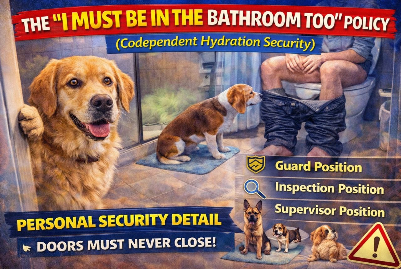 Dog's in the bathroom